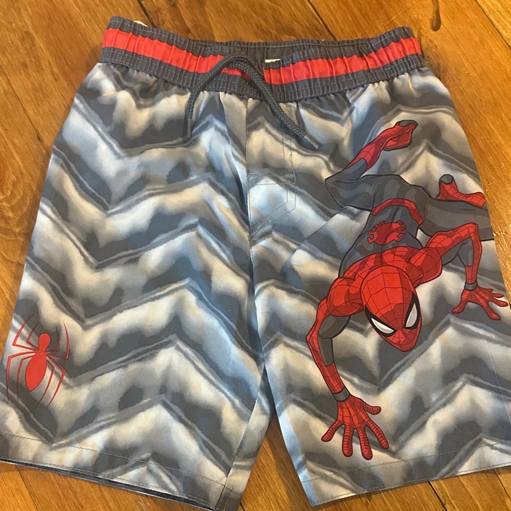 Marvel Spider-Man Gray and Red Kids Swim Trunks